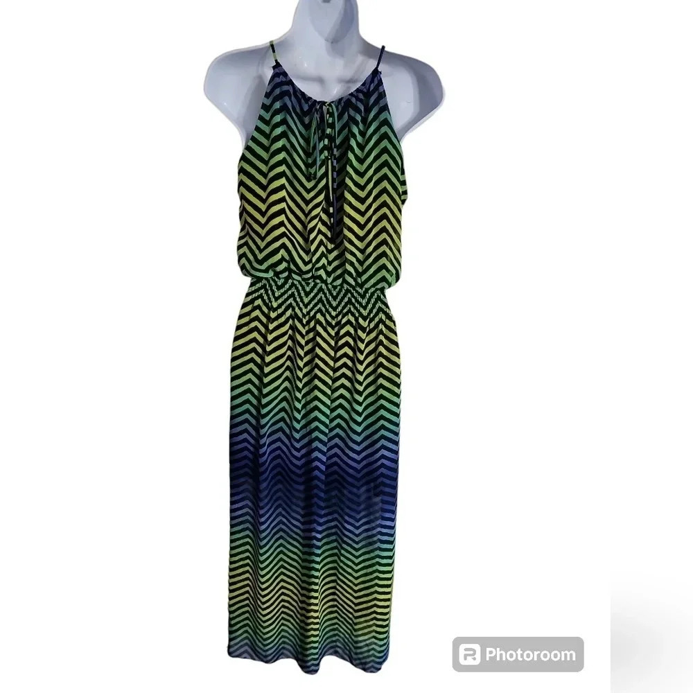 Sweet Storm Women Medium Halter Maxi Dress Ombre Chevron Print Beach Statement - Picture 3 of 7